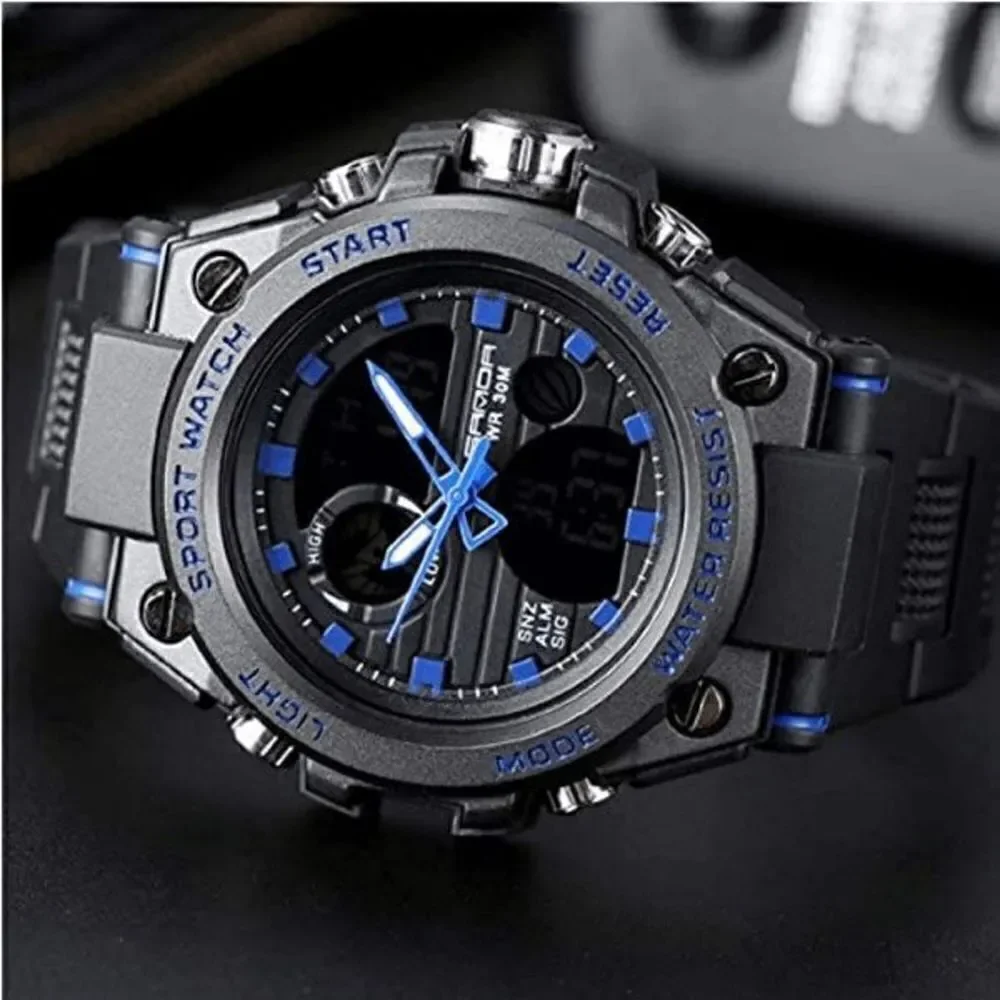 BLACK BLUE STAINLESS STEEL MILITARY SPORT WATERPROOF QUARTZ WRISTWATCH